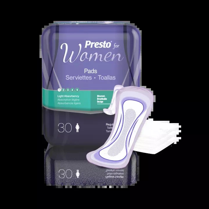 Presto Incontinence Pad, Light Absorbency, Regular, 8.5" Long