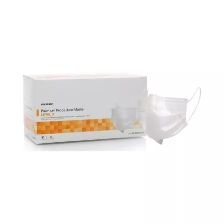 Procedure Mask McKesson Pleated Earloops One Size Fits Most White NonSterile ASTM Level 3 - M-1106632-4485 - Box of 50