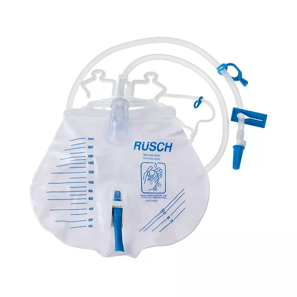 Rusch Premium Bedside Urinary Drainage Bag with Anti-Reflux Valve, 2000 mL, Sterile
