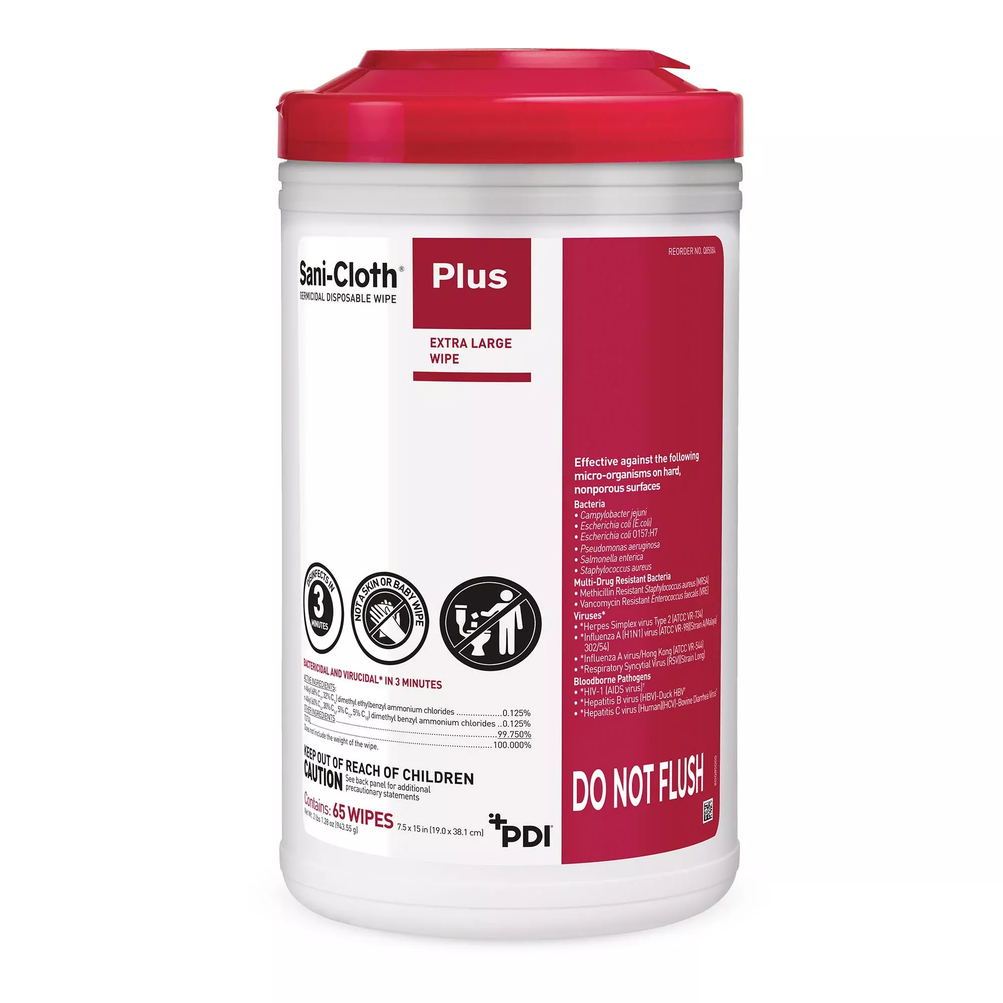 Sani-Cloth Plus Germicidal Wipe Disinfectant Cleaner, 7.5 x 15 Inch