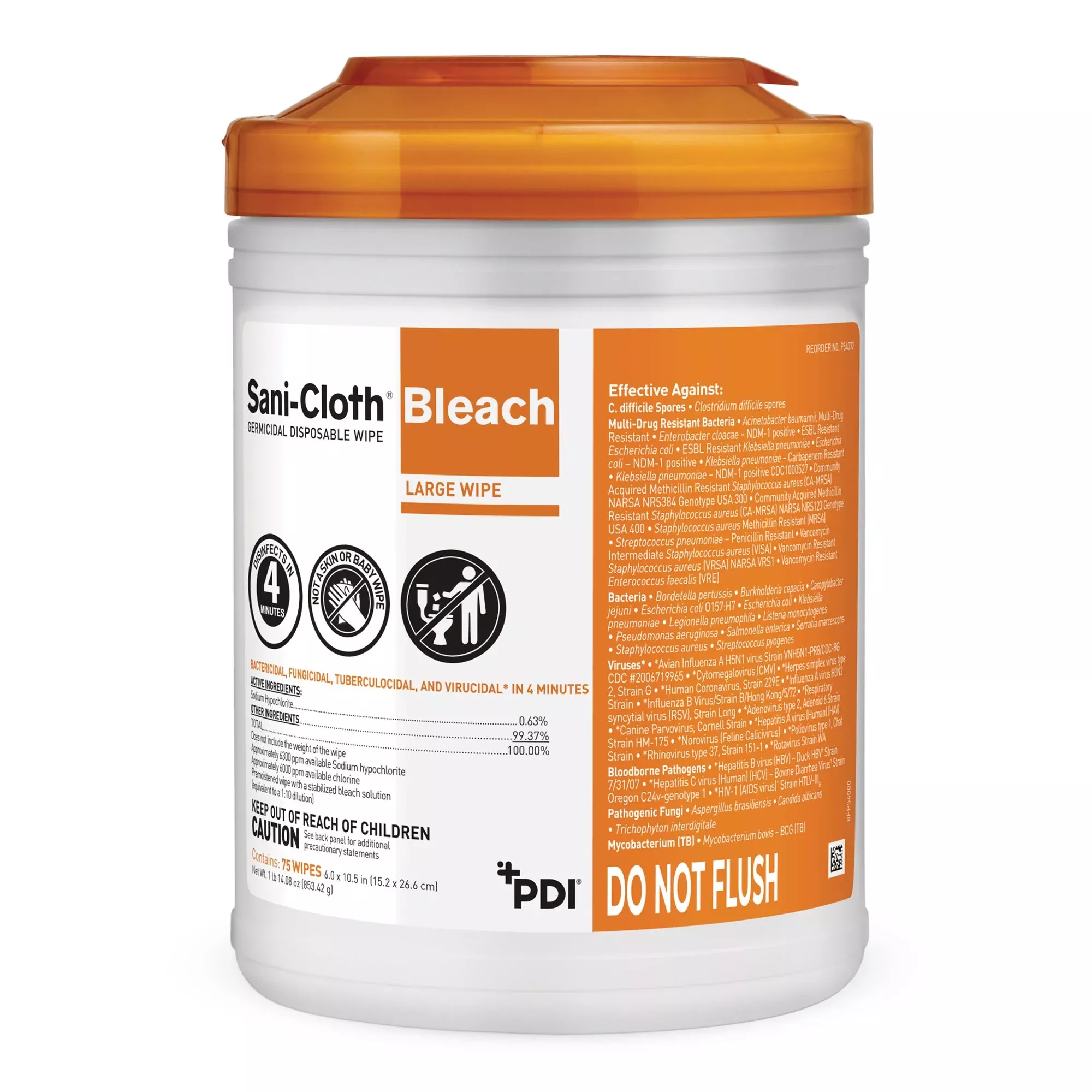 Sani-Cloth Surface Disinfectant Cleaner Bleach Wipe, 75 Wipes per Canister