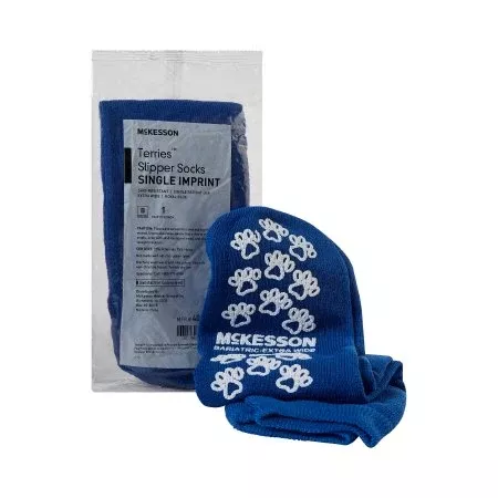 Slipper Socks McKesson Terries™ Bariatric / Extra Wide Royal Blue Above the Ankle - M-480453-57 - Pair