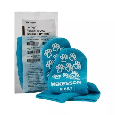 Slipper Socks McKesson Terries™ Teal Above the Ankle - M-558994-846 - Pair