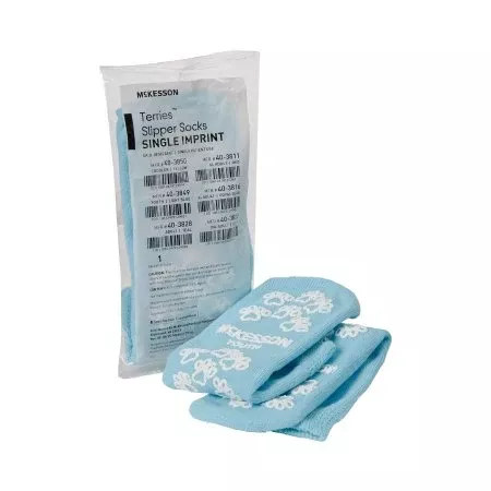 Slipper Socks McKesson Terries™ Youth Light Blue Above the Ankle - M-334873-2872 - Case of 48