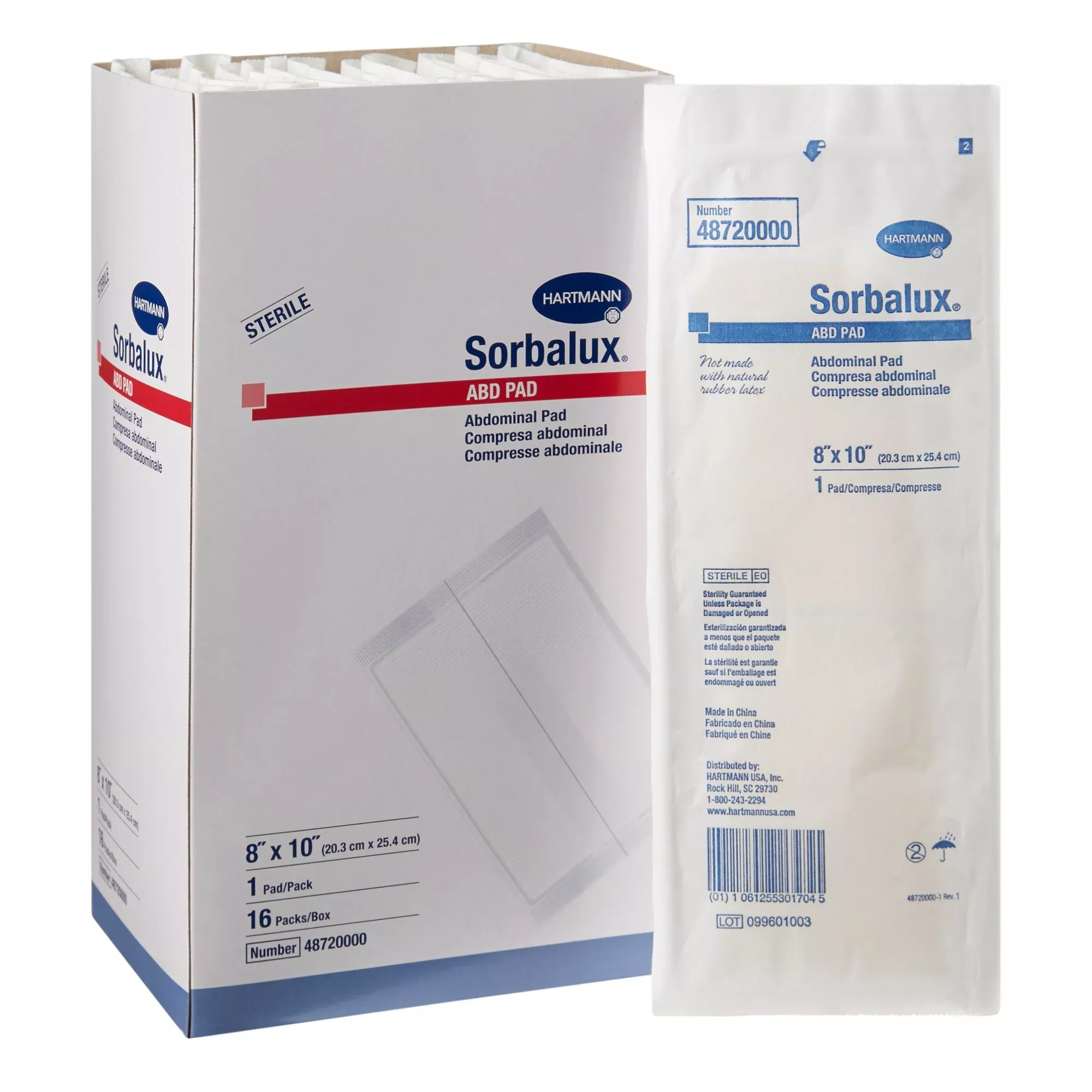 Sorbalux ABD Sterile Abdominal Pad, 8 x 10 Inch, 1-Ply