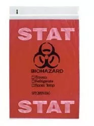 Specimen Transport Bag, Document Pouch, Zip Closure, Red Tint, STAT print, 6 x 9
