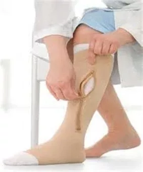 Zippered Compression Stocking and Liner Jobst UlcerCARE™ Knee High / Left Zipper Large Beige Open Toe